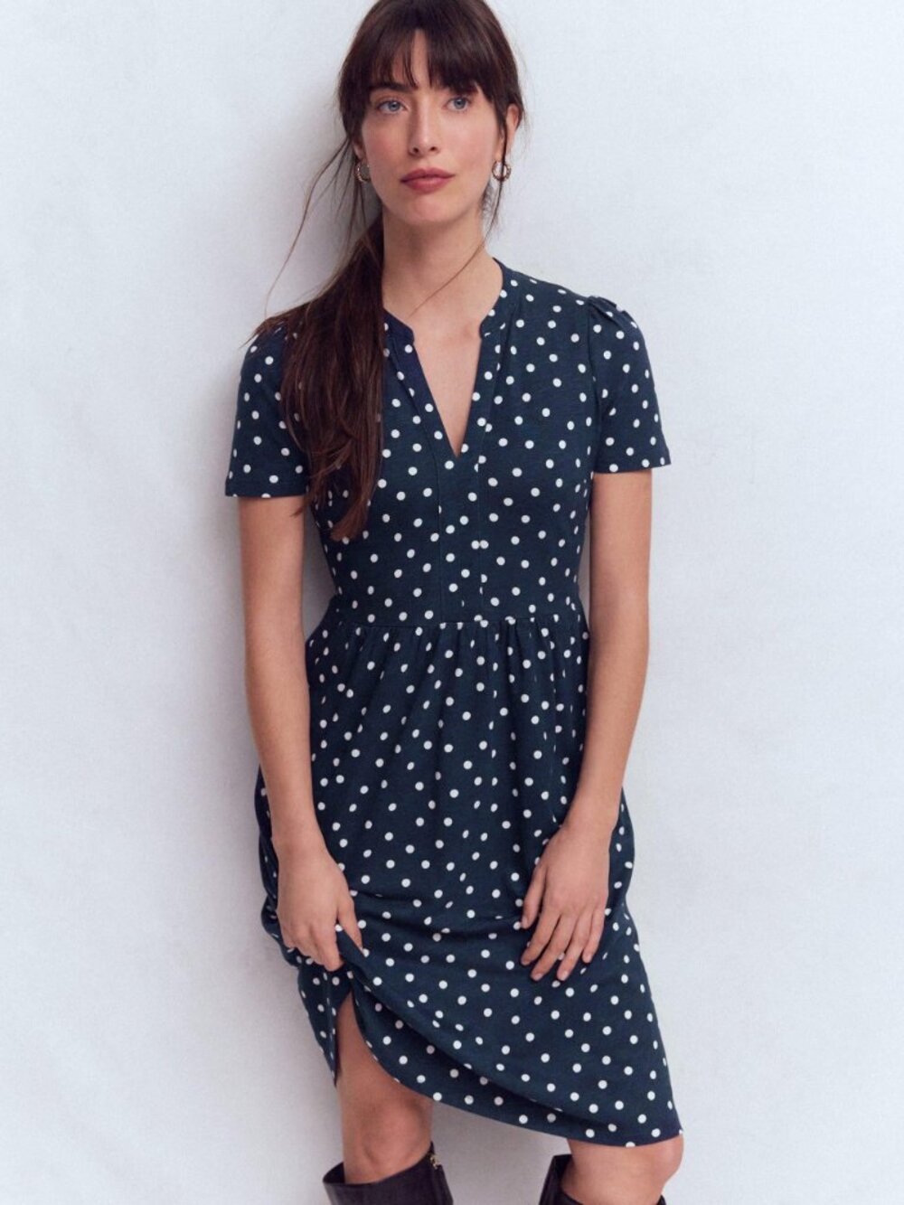 NWT Boden Naomi Short Sleeve Dress French Navy Dots - size 6 petite